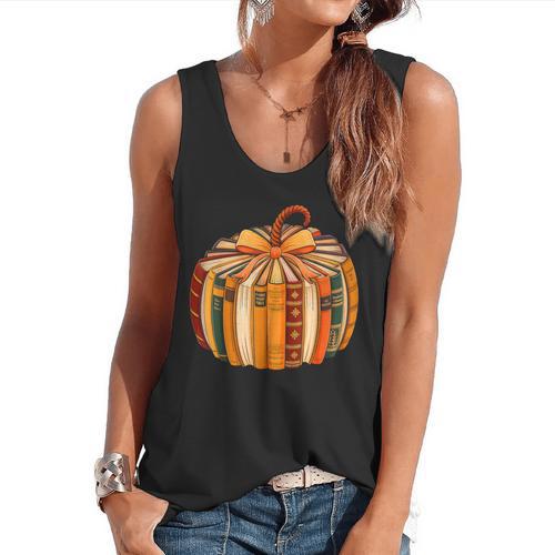 Fall Book Halloween Costume Autumn Pumpkin Teacher Kids Flowy Tank - teacherstshirts.com