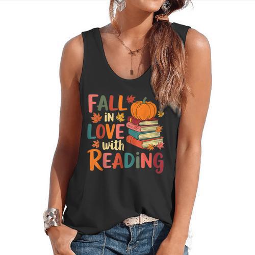 Fall In Love With Reading Autumn Thanksgiving Shirt Teacher Flowy Tank - teacherstshirts.com CA