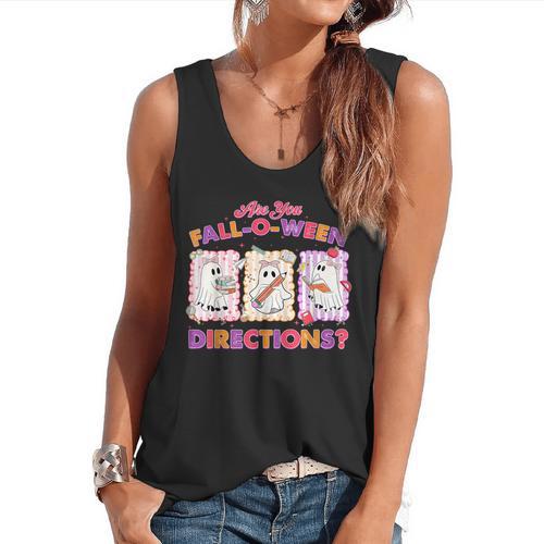 Are You Fall-O-Ween Directions Halloween Teacher Ghost Flowy Tank - teacherstshirts.com