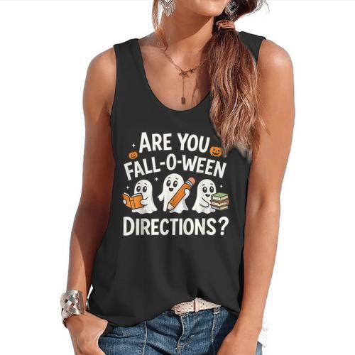 Are You Fall O Ween Directions Halloween Teacher Ghosts Flowy Tank - teacherstshirts.com UK