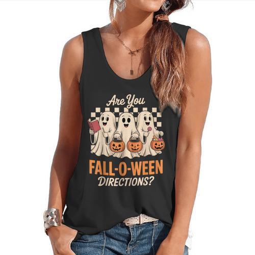 Are You Fall O Ween Directions Teacher Halloween Boo Ghost Flowy Tank - teacherstshirts.com