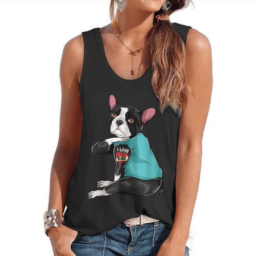 Father's Day Gift Dog Dad Boston Terrier i Love Dad Tattoo Flowy Tank - Bostonterriersmerch.com