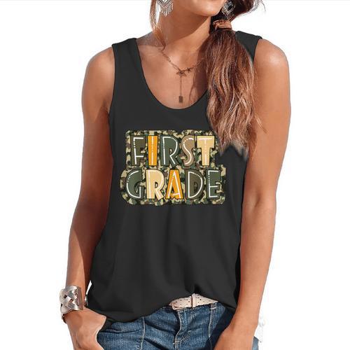 First 1St Grade Camo Camouflage Boy Teacher Back To School Flowy Tank - teacherstshirts.com