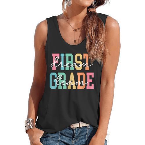 First Grade Dream Team Back To School 1st Grade Teacher Flowy Tank - teacherstshirts.com CA