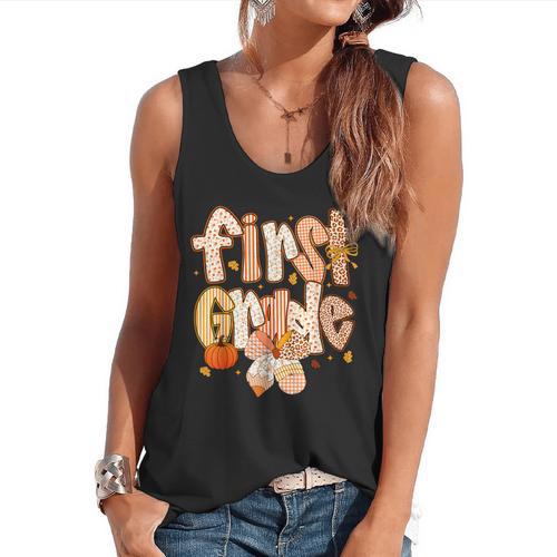 First Grade Fall Floral Coquette Bow Teachers Students Flowy Tank - teacherstshirts.com AU