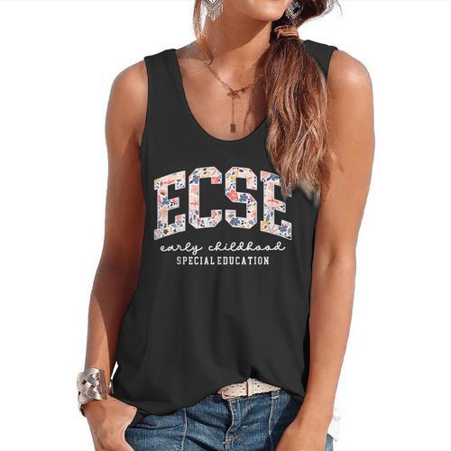 Floral ECSE Early Childhood Special Education SPED Teacher Flowy Tank - teacherstshirts.com UK