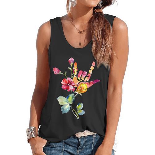 Flower American Sign Language ASL Teacher Teaching Deaf Flowy Tank - teacherstshirts.com
