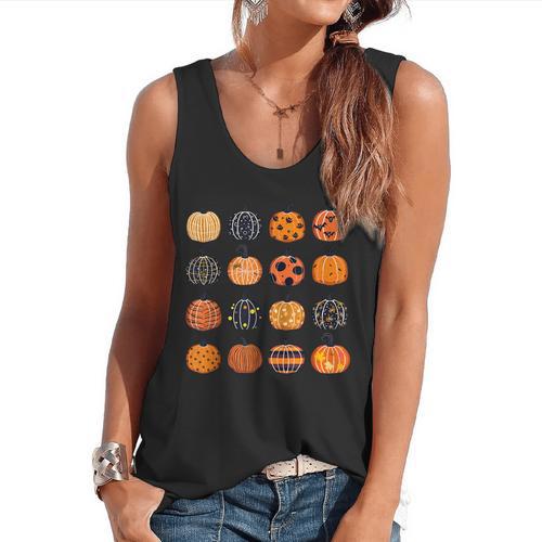 Folk Art Pumpkins Teacher Nurses Admin Witch Halloween Cute Flowy Tank - teacherstshirts.com CA