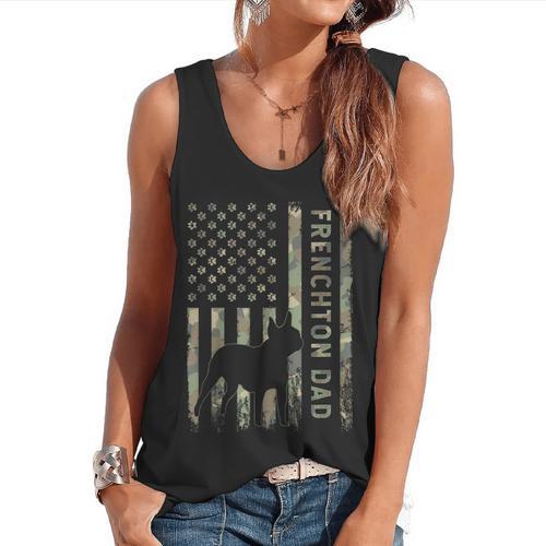Frenchton Dad French Bulldog Boston Terrier Camo USA Flag Flowy Tank - Bostonterriersmerch.com