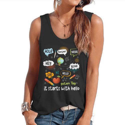Friendship Inclusion Language Teacher It Starts With Hello Flowy Tank - teacherstshirts.com