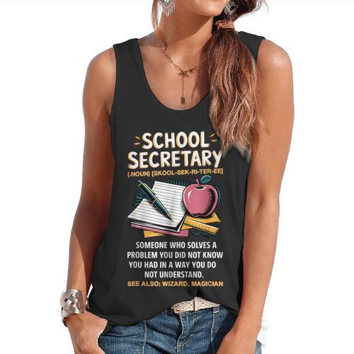 Front Office Teacher Admin Meaning School Secretary Flowy Tank - teacherstshirts.com CA