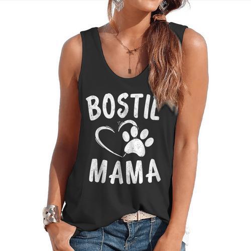 Fun Bostie Mama Dog Lover Apparel Boston Terrier Mom Flowy Tank - Bostonterriersmerch.com