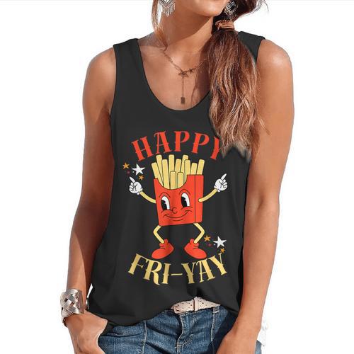 Fun Teacher Happy Fri Yay French Fries Friday Lovers Flowy Tank - teacherstshirts.com UK