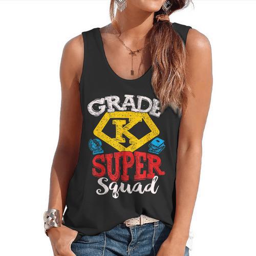 Grade K Super Squad Superhero Kindergarten Teacher Team Flowy Tank - teacherstshirts.com UK