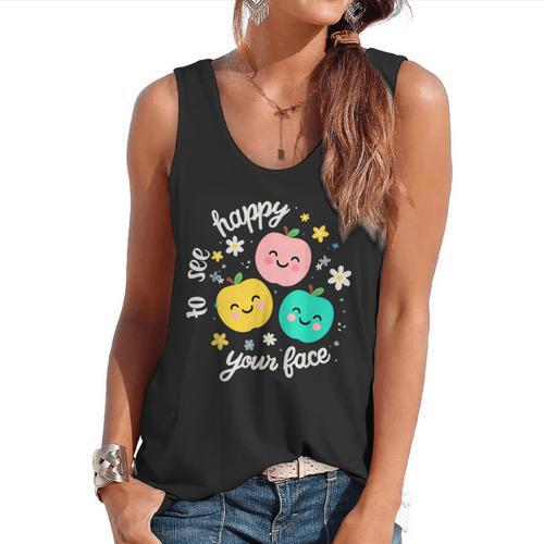 Groovy Happy To See Your Face Teacher School Appreciation Flowy Tank - teacherstshirts.com DE