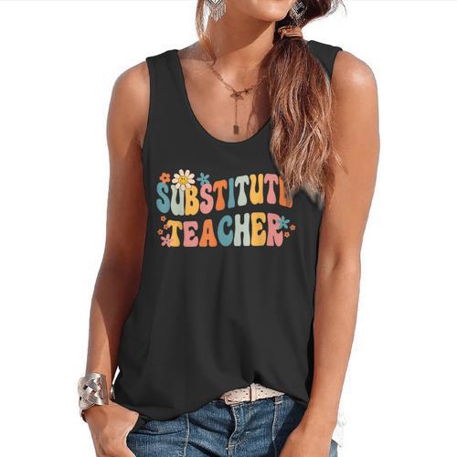 Groovy Substitute Teacher Retro Teacher Back To School Flowy Tank - teacherstshirts.com