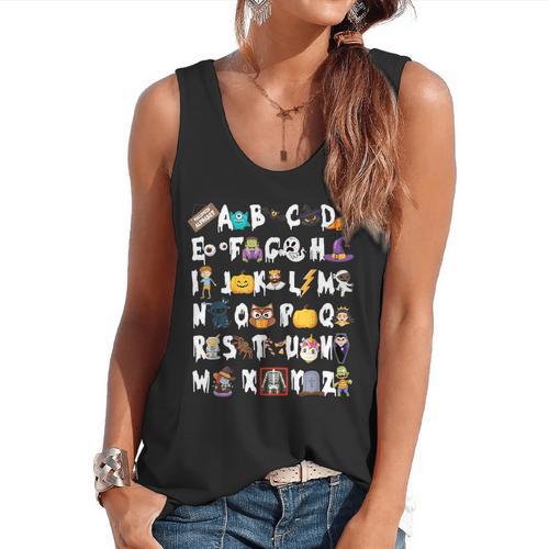 Halloween Alphabet ABCs Learning Kindergarten Teacher Men Women Kids Flowy Tank - teacherstshirts.com AU