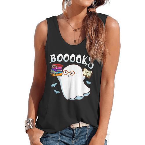 Halloween Books Librarian English Teacher Reader Reading Flowy Tank - teacherstshirts.com UK