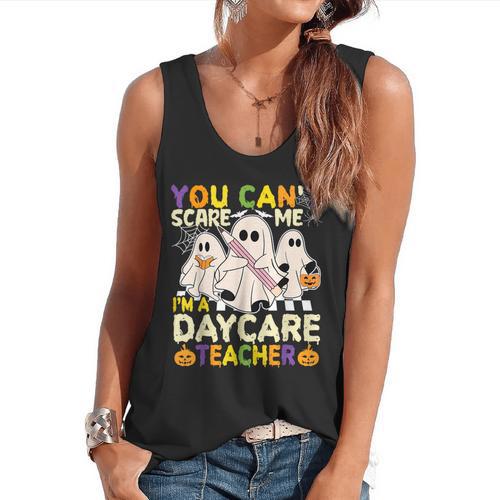 Halloween You Can't Scare Me I'm a Daycare Teacher Ghost Flowy Tank - teacherstshirts.com AU