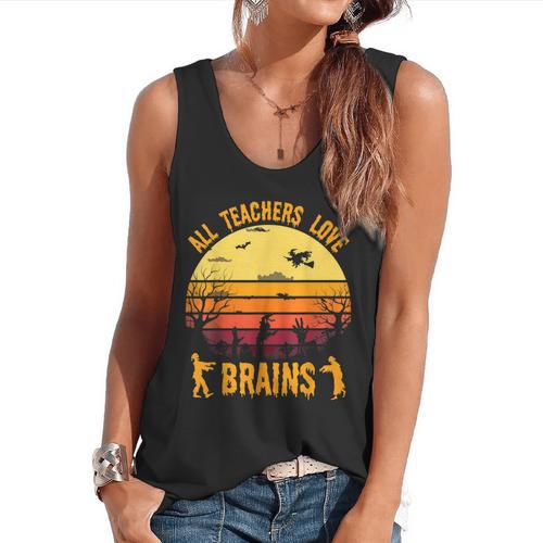 Halloween Costume Teacher Love Brains Zombie Flowy Tank - teacherstshirts.com CA