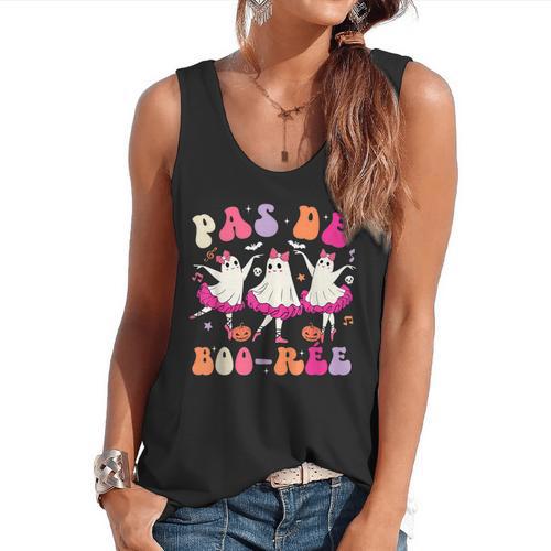 Halloween Dance Teacher Pas De Boo-Ree Ghost Ballet Dancer Flowy Tank - teacherstshirts.com