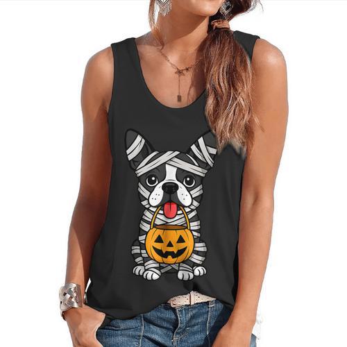 Halloween Dog Boston Terrier Mummy Costume Men Women Kids Flowy Tank - Bostonterriersmerch.com AU