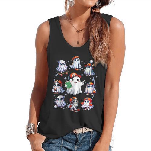 Halloween PE Teacher Ghost Playing Sports Physical Education Flowy Tank - teacherstshirts.com AU