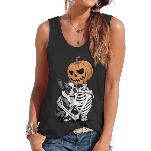 Halloween Skeleton Boston Terrier Flowy Tank - Bostonterriersmerch.com