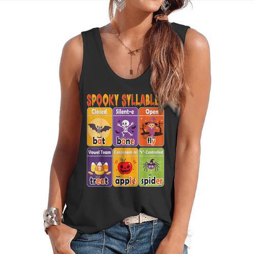Halloween Spooky Syllable Types Teacher Educational Flowy Tank - teacherstshirts.com