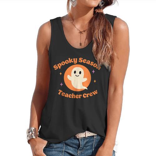 Halloween Teacher Crew Spooky Season Retro Ghost Flowy Tank - teacherstshirts.com DE
