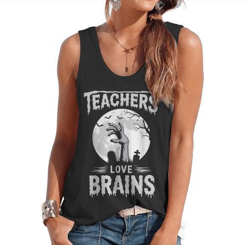 Halloween Teacher Tshirts Zombie Teachers Love Brains Flowy Tank - teacherstshirts.com AU