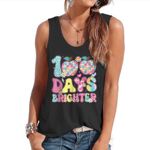 Happy 100th Day Of School 100 Days Brighter Teachers Kids Flowy Tank - teacherstshirts.com DE