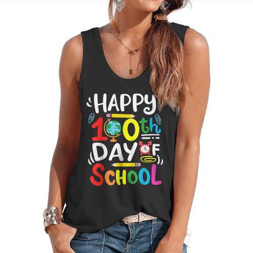 Happy 100th Day Of School 100 Days Of School Teacher Student Flowy Tank - teacherstshirts.com