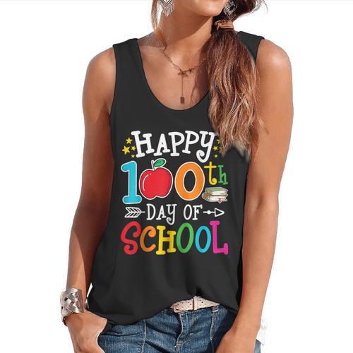 Happy 100th Day Of School Teachers 100 Days Of School Kids Flowy Tank - teacherstshirts.com DE