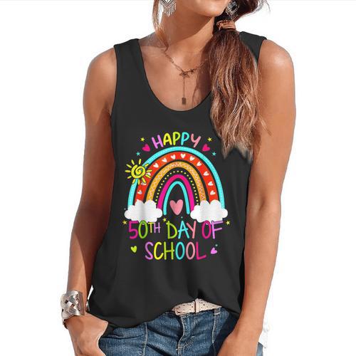 Happy 50th Days Of School Rainbow Teacher 50 Days Smarter Flowy Tank - teacherstshirts.com CA