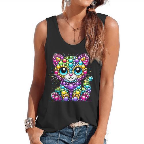 Happy Dot Day Colorful Polka Dot Cat Kitten Teachers Kids Flowy Tank - teacherstshirts.com UK