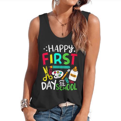 Happy First Day Of School Teacher Back To School Student Flowy Tank - teacherstshirts.com
