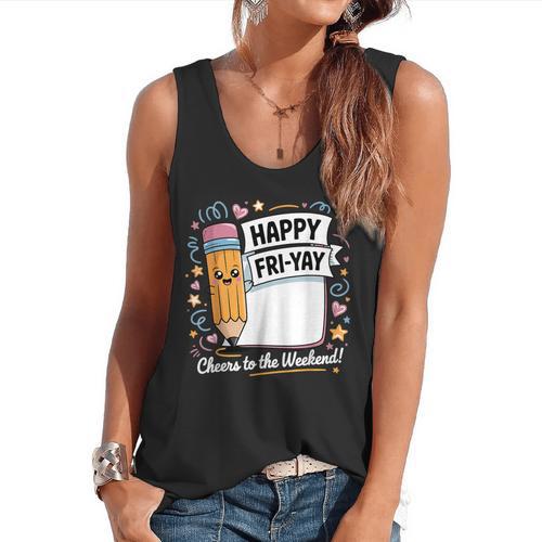 Happy Fri-Yay Teacher Fry Yay Friday Weekend Flowy Tank - teacherstshirts.com AU