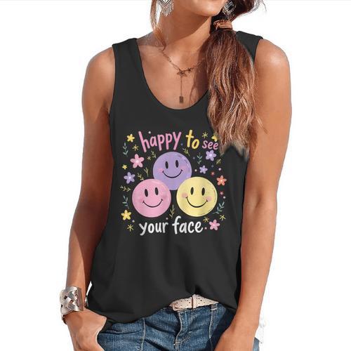 Happy To See Your Face Smile Face Teacher Back To School Flowy Tank - teacherstshirts.com