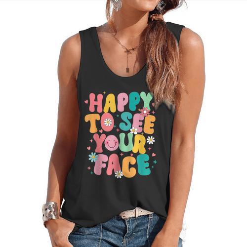 Happy To See Your Face Teacher Disco Ball Back To School Flowy Tank - teacherstshirts.com CA