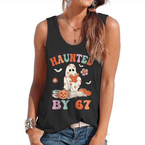 Haunted By 67 Boo Ghost Teacher 6 7 Halloween Costume Flowy Tank - teacherstshirts.com