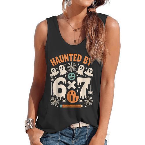 Haunted By 6x7 Math Teacher Halloween Pun Flowy Tank - teacherstshirts.com CA