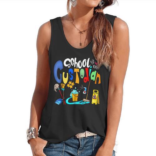 We Heart Love Our School Custodian For Teacher & Kids Flowy Tank - teacherstshirts.com CA