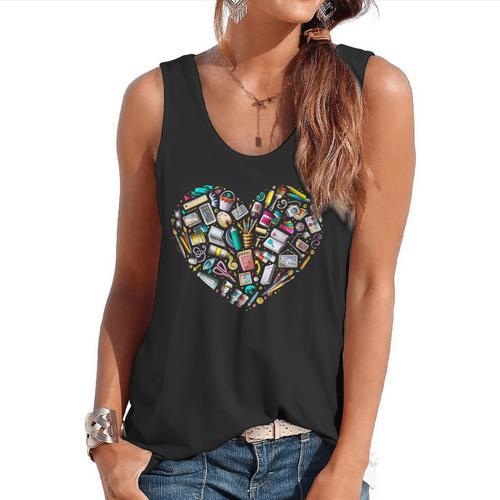 Heart Shape Art Teacher And Painting Sketching Artist Flowy Tank - teacherstshirts.com AU