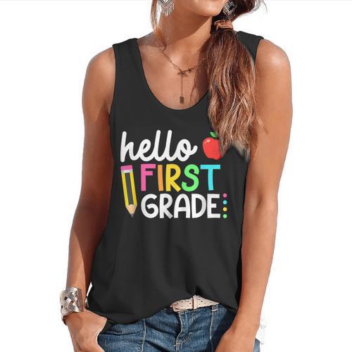Hello First Grade Team 1st Grade Back To School Teacher Kids Flowy Tank - teacherstshirts.com AU