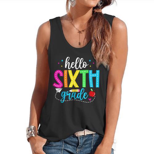 Hello Sixth Grade Cute Back To School 6th Grade Teacher Kids Flowy Tank - teacherstshirts.com AU