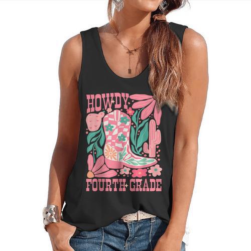 Howdy Fourth Grade Western 4th Grade Teacher Cowboy Cowgirl Flowy Tank - teacherstshirts.com CA