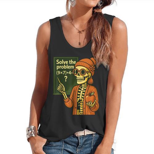 HUGvyn Halloween Skeleton Six Seven 67 Meme PEMDAS Teacher Flowy Tank - teacherstshirts.com
