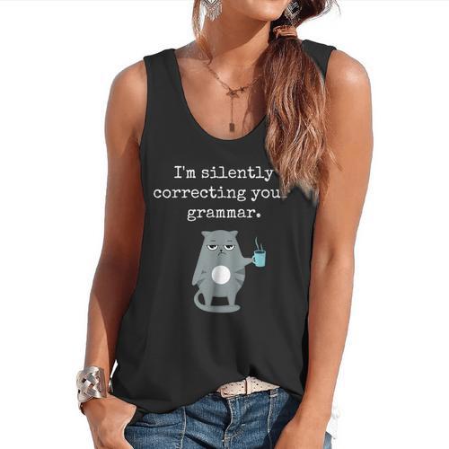 I'm Silently Correcting Your Grammar Sarcastic Teacher For Men Women Kids Flowy Tank - teacherstshirts.com DE