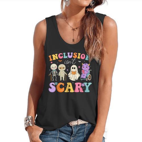 Inclusion Isn't Scary Ghost Halloween SLP Sped Teacher Flowy Tank - teacherstshirts.com CA